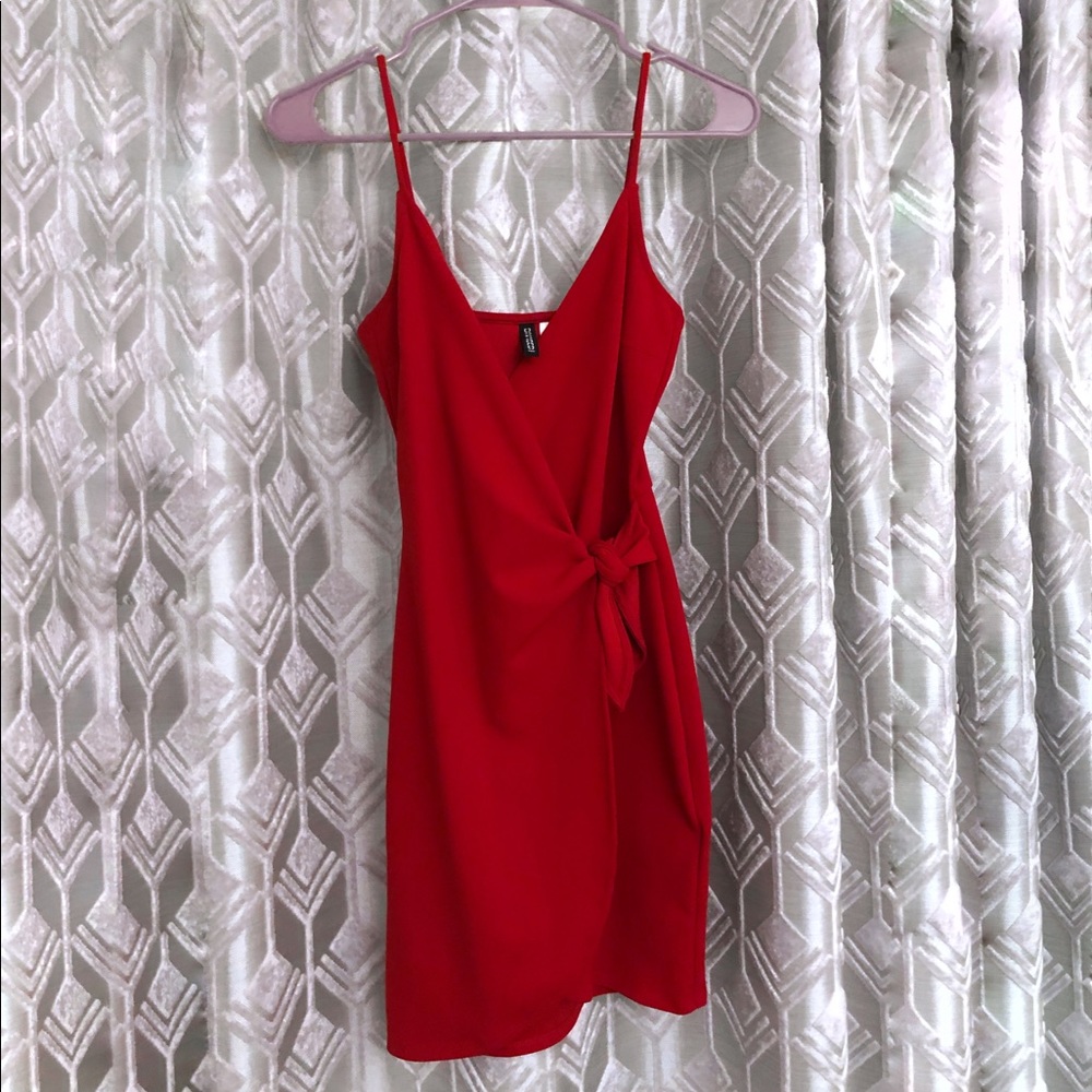 Red Wrap Dress with Side Tie